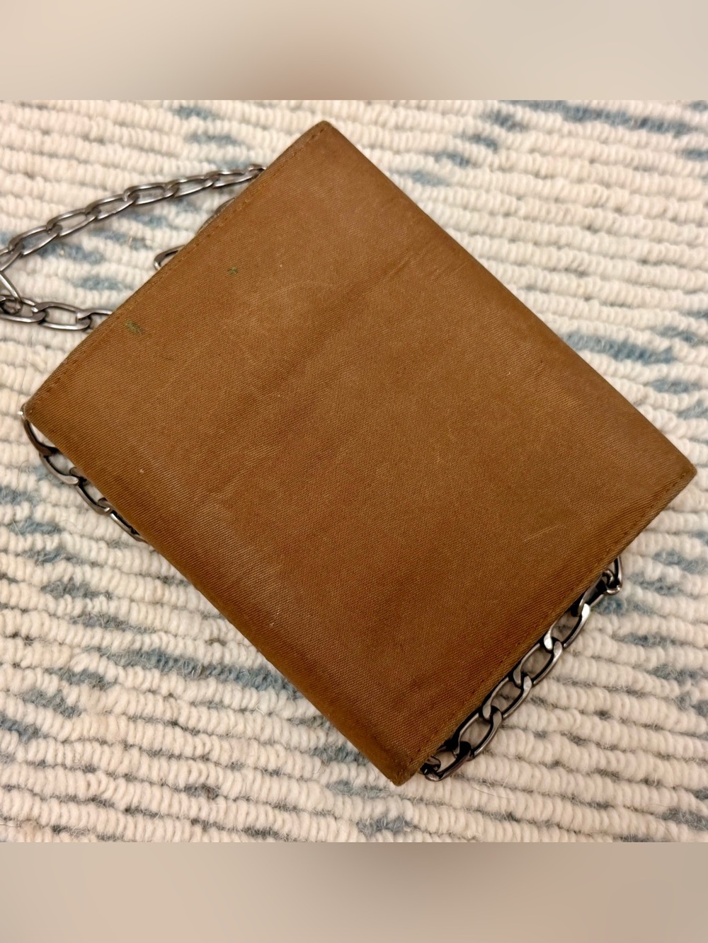 PRADA Vintage Y2K Chic Minimalist Brown Tessuto Nylon Trifold Wallet W/ Chain - Picture 11 of 16